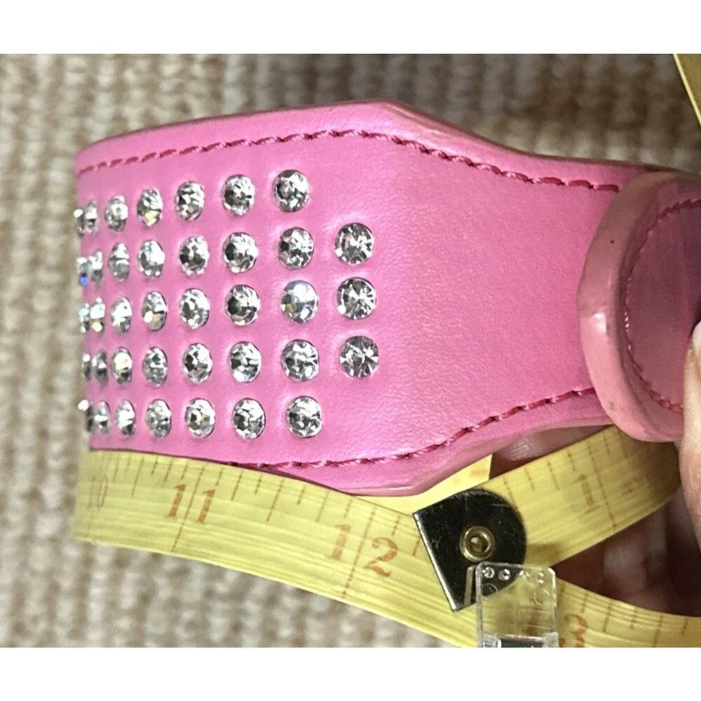 Rhinestone Dog pet collar pink faux leather BLING glam festival whimsy goth